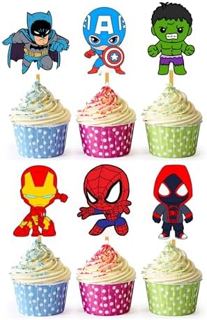 24x Hero Super Kids Cupcake Toppers - Birthday Decorations