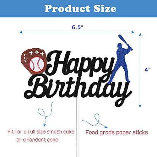 Concico Baseball Cake Topper - Black Glitter Birthday Decor