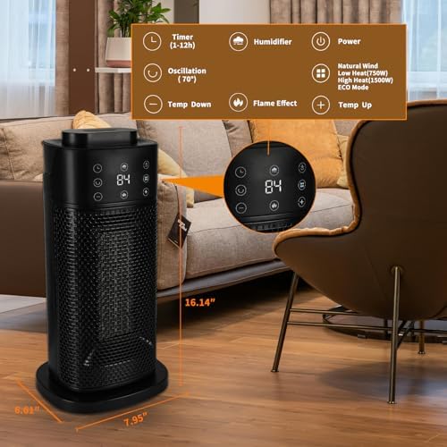 BNTET 2-in-1 Ceramic Heater with Humidifier and 3D Flame Effect