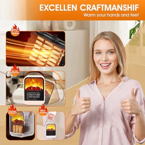 ZJFLNZYC Portable Mini Electric Fireplace Heater with 3D Flames