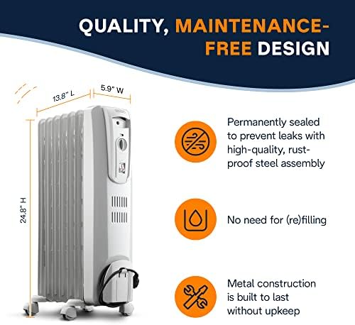 DeLonghi TRH0715 Oil Filled Radiant Heater 1500W Quiet Portable