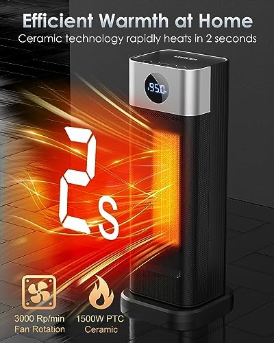 BAPOLE 1500W Electric Space Heater with Remote and 90 Oscillation