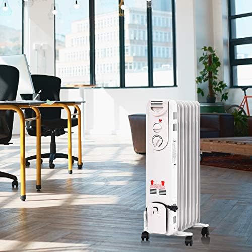 GOFLAME 1500W Oil Filled Radiator Heater with Wheels and Adjustable Thermostat