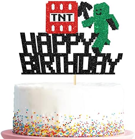 Happy Birthday Cake Topper Pixel Style Black 1