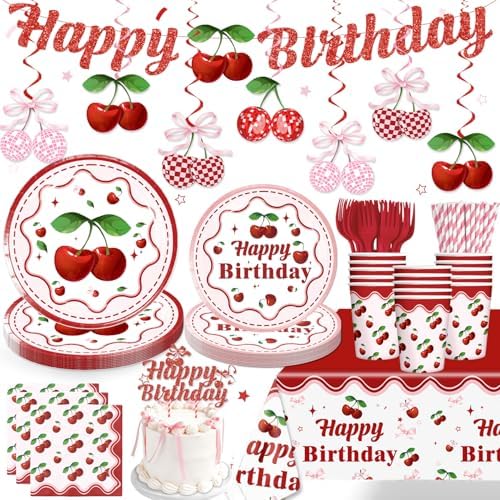 Cherry Birthday Tableware Set with Decorations 20 Serves