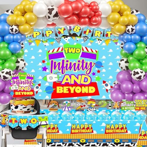 METIXOZE 2nd Birthday Decor Kit with Balloons Banners and Tablecloth