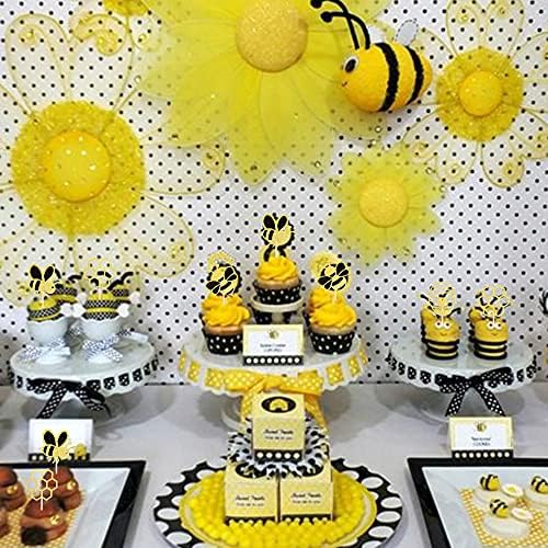 36PCS Bumble Bee Cupcake Toppers Glitter Bee Decorations