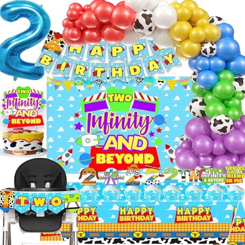 METIXOZE 2nd Birthday Decor Kit with Balloons Banners and Tablecloth