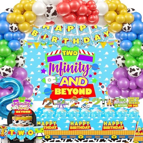 METIXOZE 2nd Birthday Decor Kit with Balloons Banners and Tablecloth