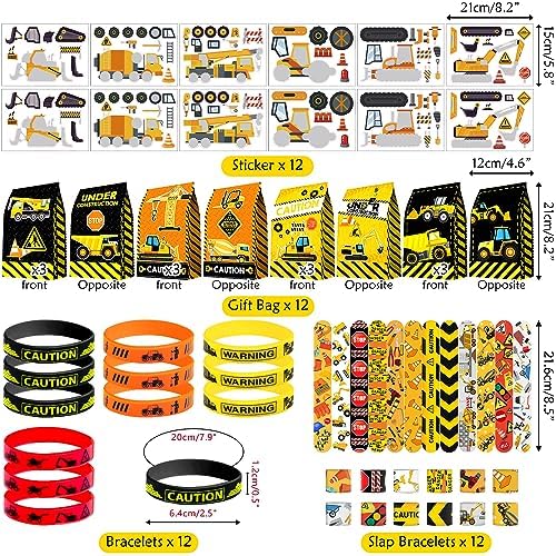 Construction Party Favors Set - 12 Wristbands Gift Bags Stickers More