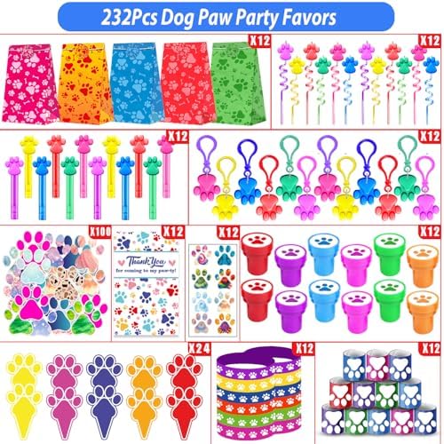 PLOUGVI 232Pcs Paw Print Party Favor Set