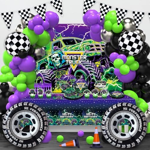Heidaman 182Pcs Monster Truck Birthday Decorations 1