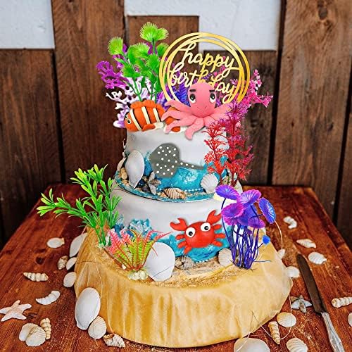 DRWATE 16 PCS Ocean Animals Cake Toppers Decorations