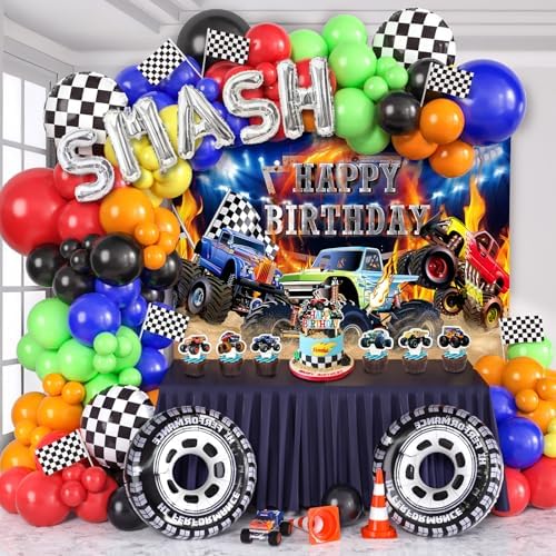 Monster Truck Birthday Decorations 145Pcs Set for Boys