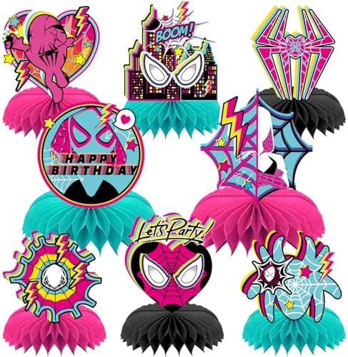 8Pcs Pink Spider Honeycomb Centerpieces for Birthday Party Decorations