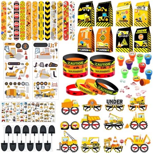 Construction Party Favors Set - 12 Wristbands Gift Bags Stickers More