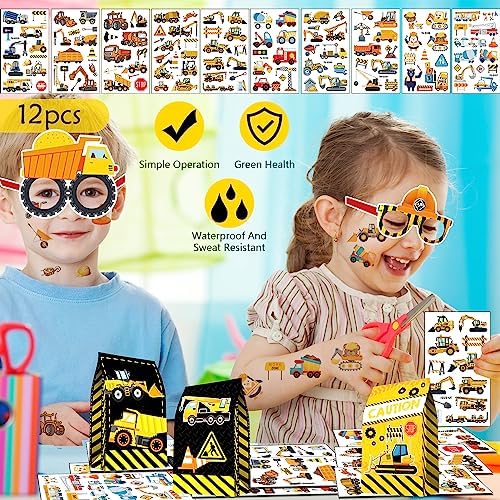 Construction Party Favors Set - 12 Wristbands Gift Bags Stickers More